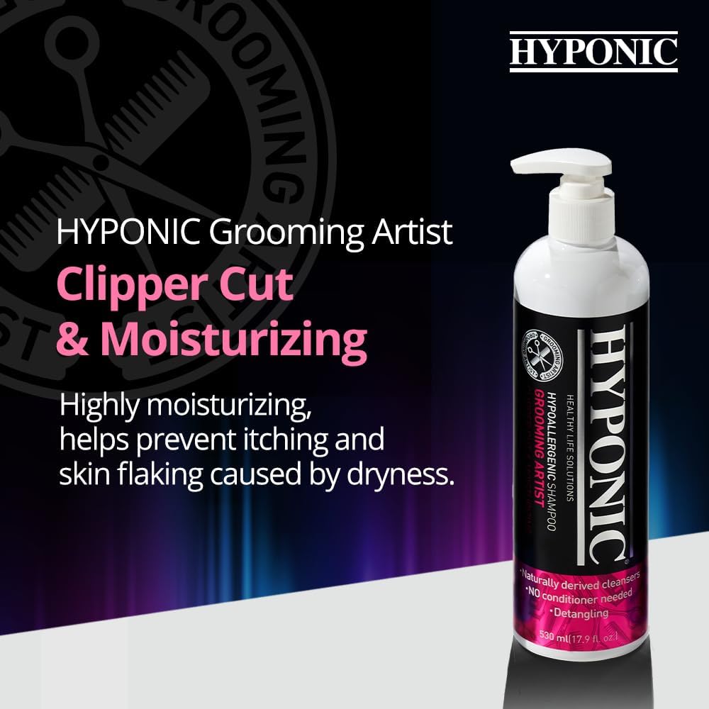 HYPONIC Grooming Artist Shampoo - Hypoallergenic Pet Shampoo for Groomers (Clipper Cut & Moisturizing (17.9 oz))