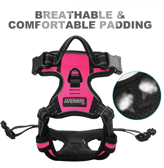 BARKBAY No Pull Dog Harness Front Clip Heavy Duty Reflective Easy Control Handle for Large Dog Walking(Pink,XL)