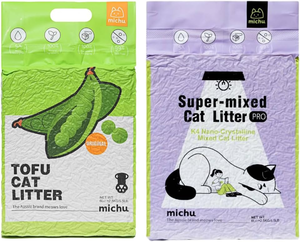 Tofu Cat Litter Natural Clumping Tofu Cat Litter 5.5lb/88oz 5 Scents (Original + Mixed, 2 Pack)