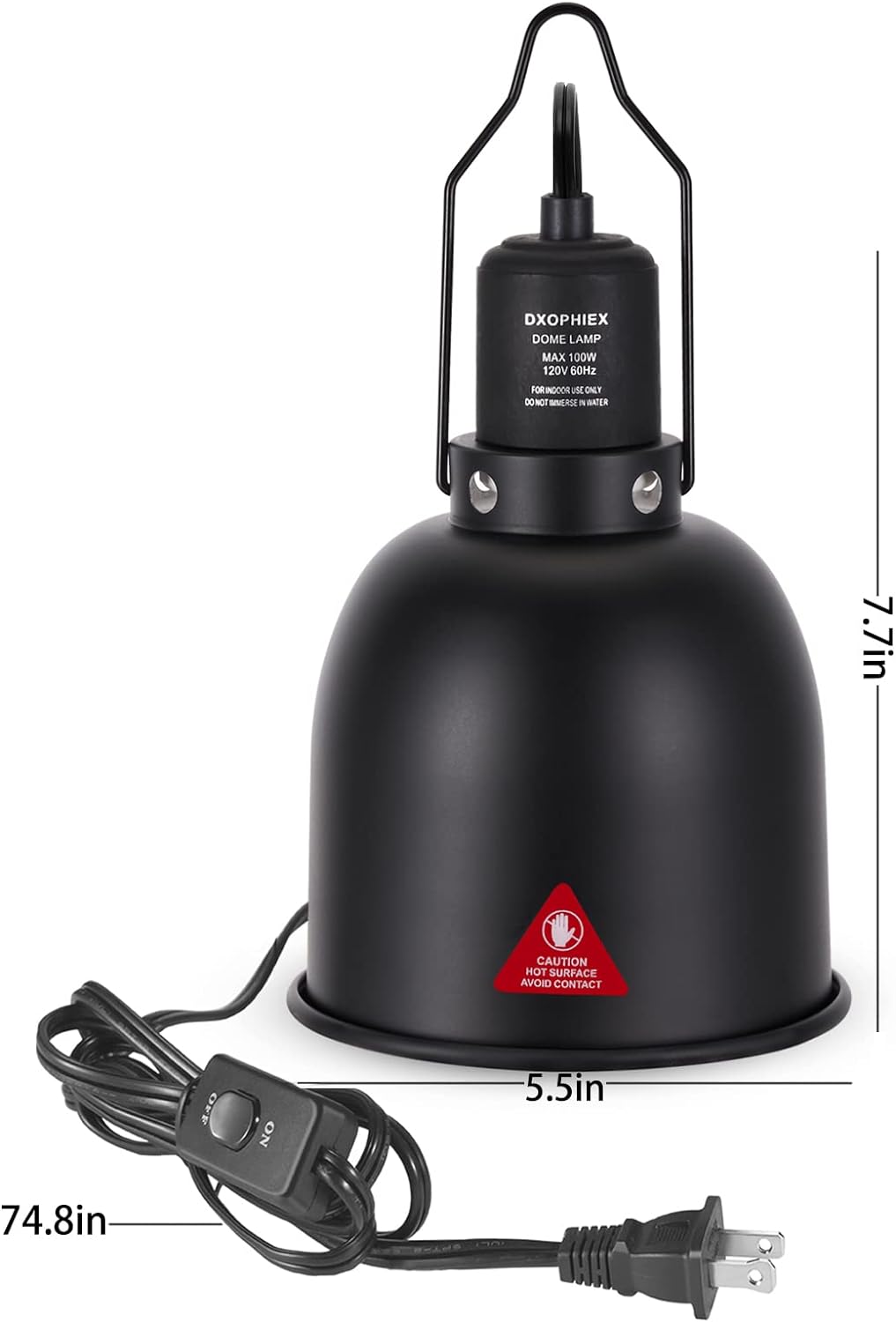 DXOPHIEX 5.5inch Deep Dome Reptile Heat Lamp Reptile Light Fixture UVB Light Fixture Max 100W for Bearded Dragon, Turtles, Snake and Lizard Terrarium