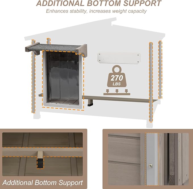 43" L Outdoor Extra Large Dog House with Removable Floor, Raised Feet, Anti-Chewing Iron Frame – Wooden Kennel with Asphalt Roof, Window for Indoor/Outdoor Use, Ideal for Medium to Large Dogs