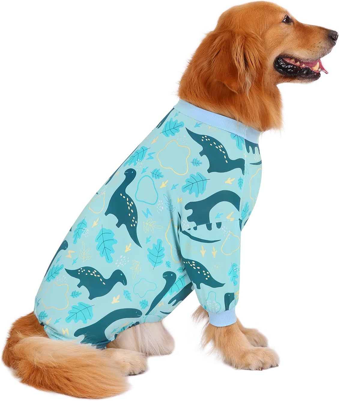 HDE Dog Pajamas One Piece Jammies Jumpsuit Pet Clothes Outfit Stretchy Lightweight Comfy Shirt Pjs for M-3XL Dogs Dinosaurs - XL