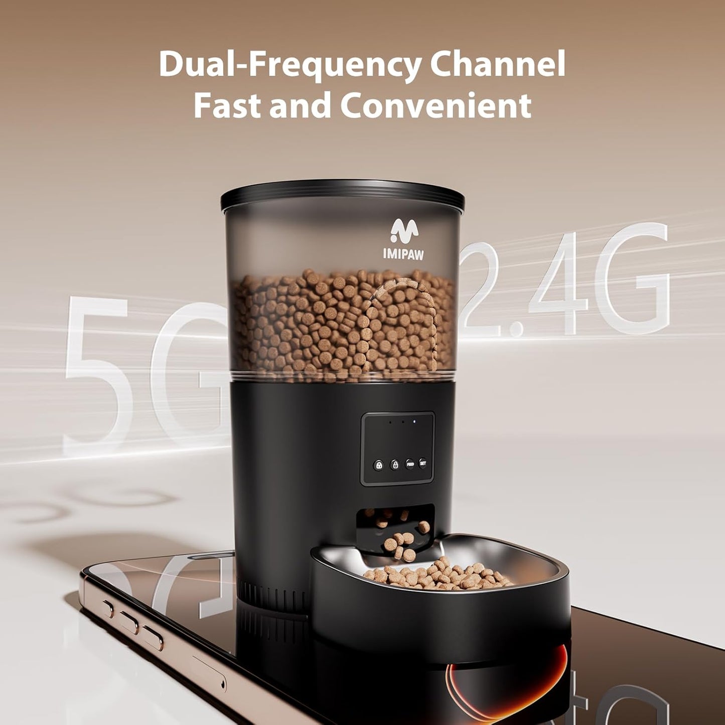 Automatic Cat Feeder, 5G WiFi Cat Food Dispenser with APP Remote Control, Pet Dry Food Smart Feeder, Programmable Timed Feeding, Dual Power Supply, 1-10 Meals Per Day, Stainless Steel Bowl