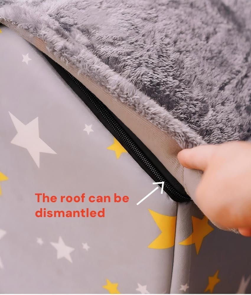 Scnbom Dog House Indoor Puppy Cave Cat Nest Kennel Pet Bed Portable Memory Sponge Foldable Houses with Cushion (Grey, XL:Size fits 18kg/40lbs (Pets))