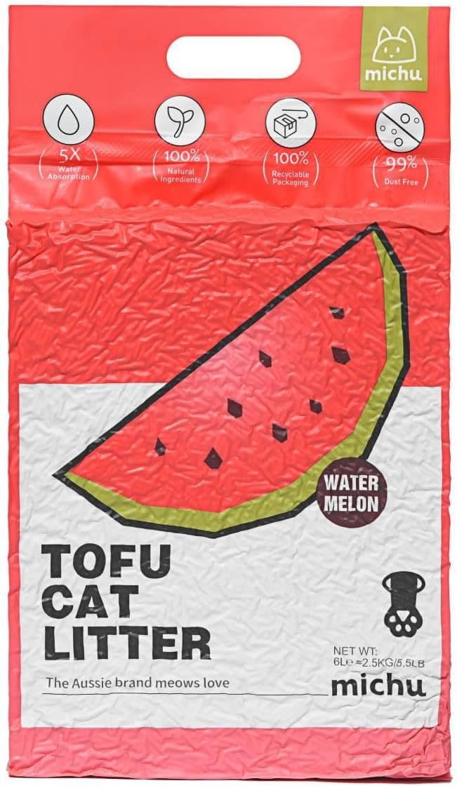 Tofu Cat Litter Natural Clumping Tofu Cat Litter, Fast Clumping and Easily Scoop-able 5.5lb/88oz 5 Scents - Watermelon, 8 Pack