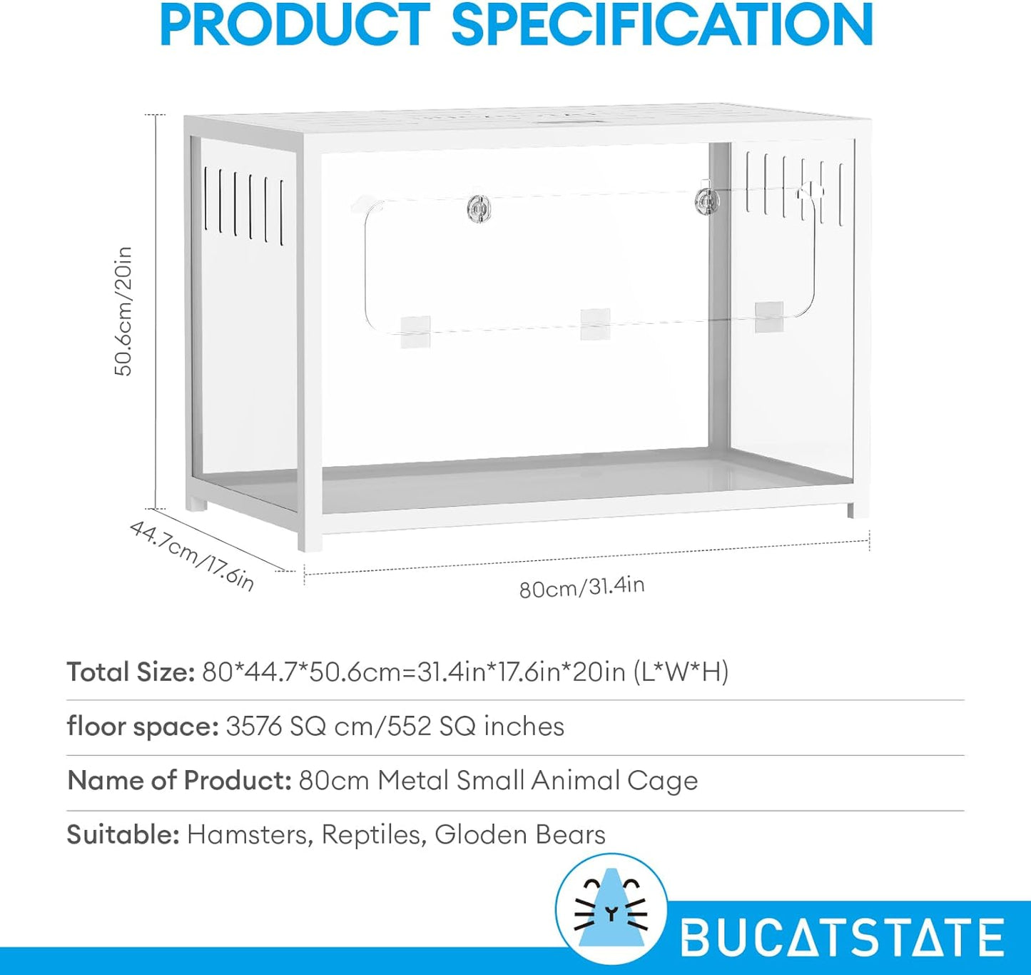BUCATSTATE Hamster Cage Metal 2.0 - Small Animal Habitats Large Stackable with Top Access Easy Assemble 31.4L*17.6W*20H Inches Dwarf Syrian Hamster House for Guinea Pig, Gerbil (552sq inch White)