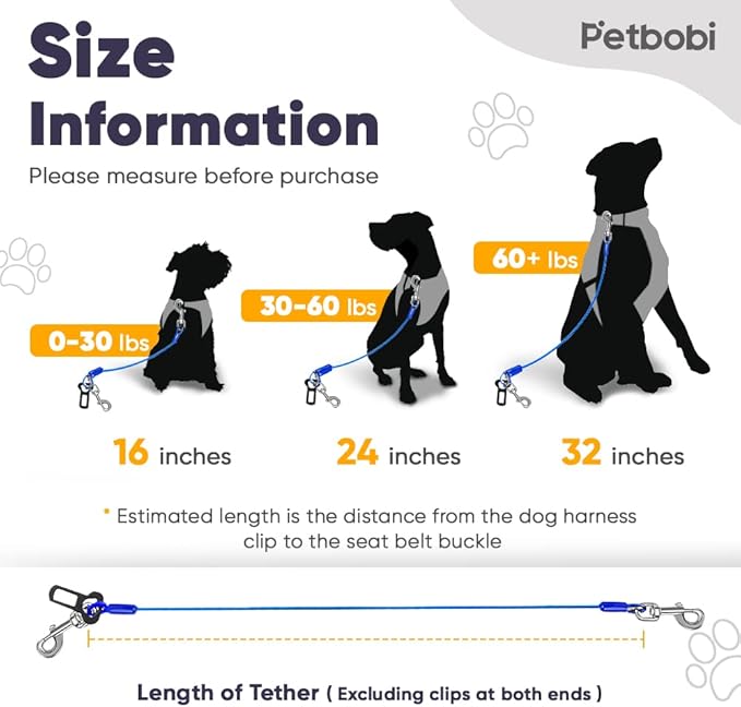 Petbobi Dog Seat Belt for Car - 2 Pack Chew Proof Durable Dog Seatbelt Tether for Small Medium Large Pets - Metal Vehicle Harness Restraint with Double Clips and Latch - Car Leash for Safety Travel