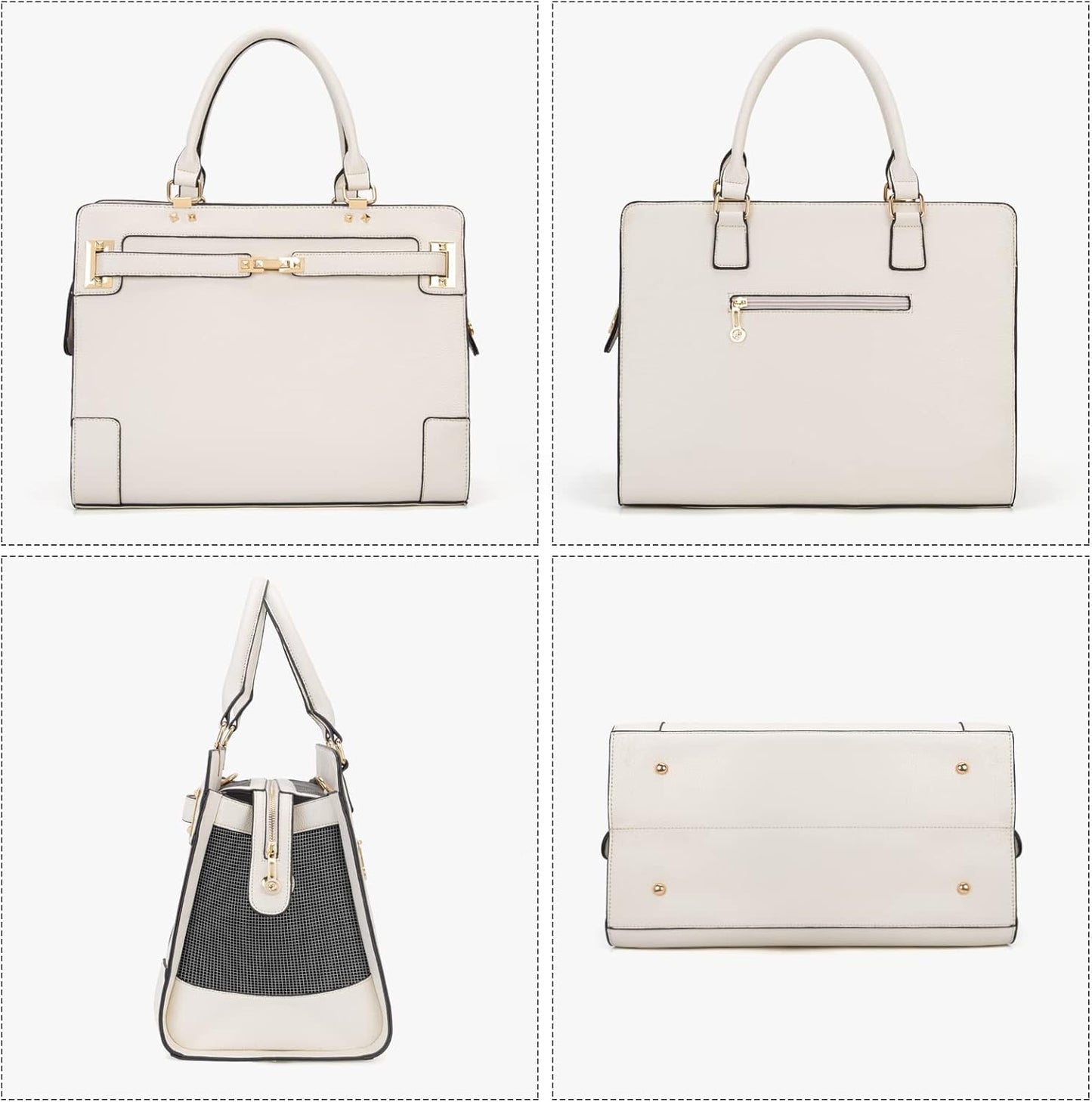 Fashion Pet Carrier Dog Cat Carrier Purse Soft-Sided Leather Handbag Pet Tote Bag for Small Dogs Puppy and Cats TSA Airline Approved (Beige)