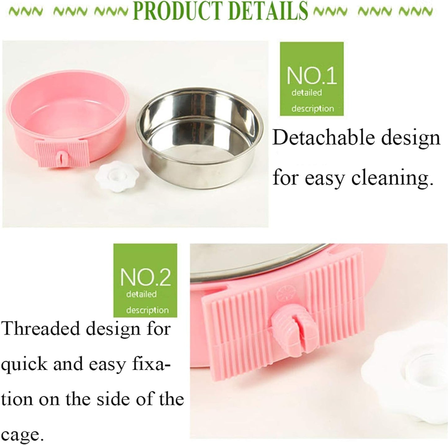 kathson Crate Dog Bowl, Removable Stainless Steel Hanging Pet Kennel Cage Bowl Food & Water Feeder Coop Cup for Puppy, Cat, Rabbit,Guinea Pigs 2pcs (Blue,Green)