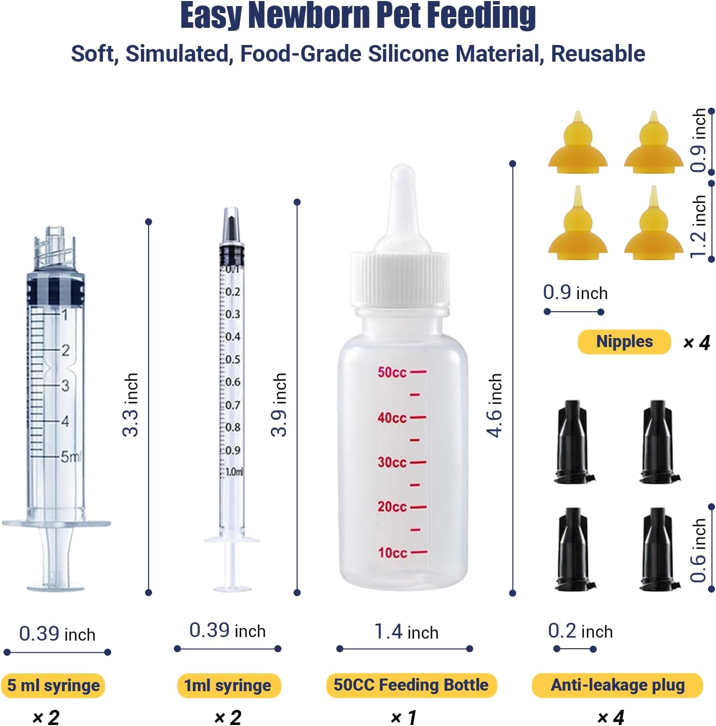 Kitten Bottle Feeding Kit, Pet Bottle, Silicone Nipples, 10 FR Feeding Tube, Pet Pill Shooter, Aspirator Bulb, Small Animal Feeding Supplies, for Tiny Animal, Kitten, Puppy, Rabbit, Squirrels
