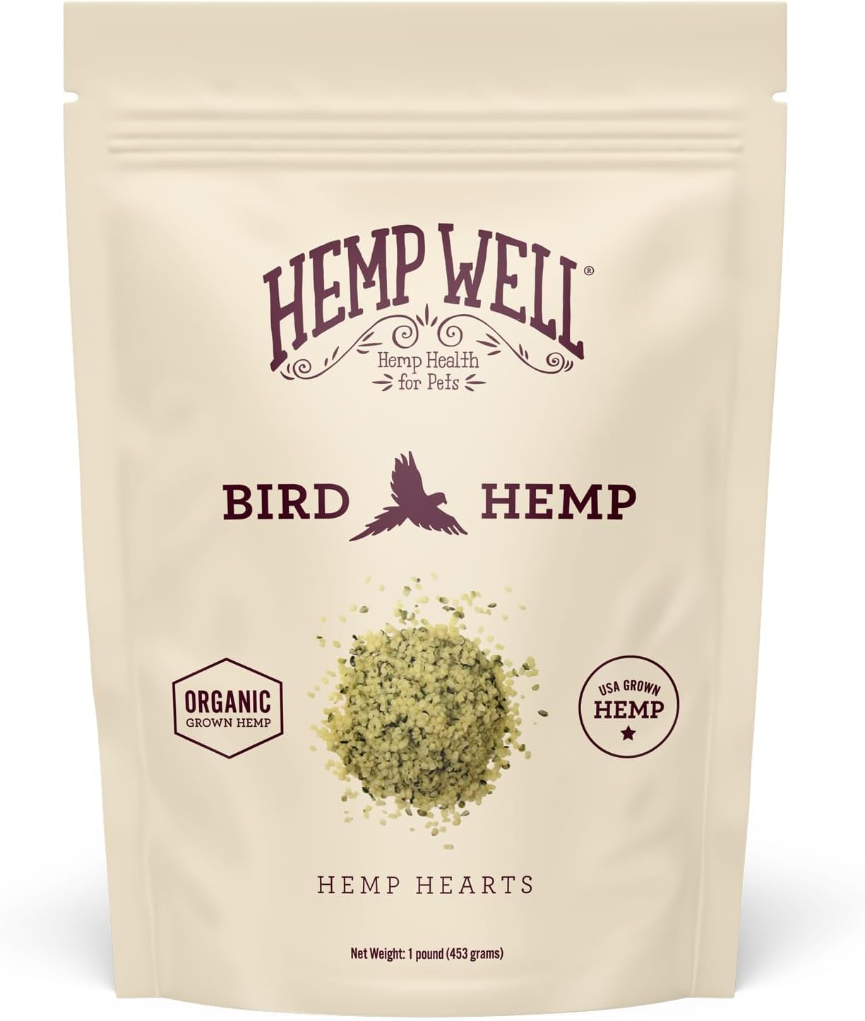 Hemp Well Organic Hemp Hearts –Reduces Feather Plucking, Promotes Relaxation, Immune Support, Organically Sourced, USA Grown, GMO Free – 1 Pound Bag