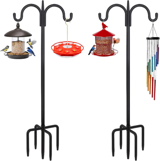 FEED GARDEN Adjustable Double Shepherds Hook for Outdoor with 5 Prong Base 108 Inch Heavy Duty Two Sided Bird Feeder Pole for Hanging Plant Baskets, Solar Light Lanterns, Wind Chimes 2 Pack