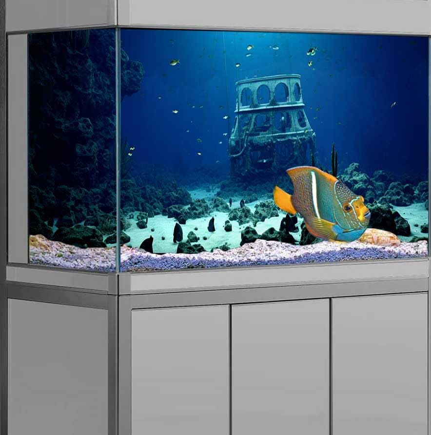 72X24IN Natural Underwater Aquarium Background, Pictures 3D Fish Reef Fish Tank Decoration Background, with 8 EVA Double-Sided Tape