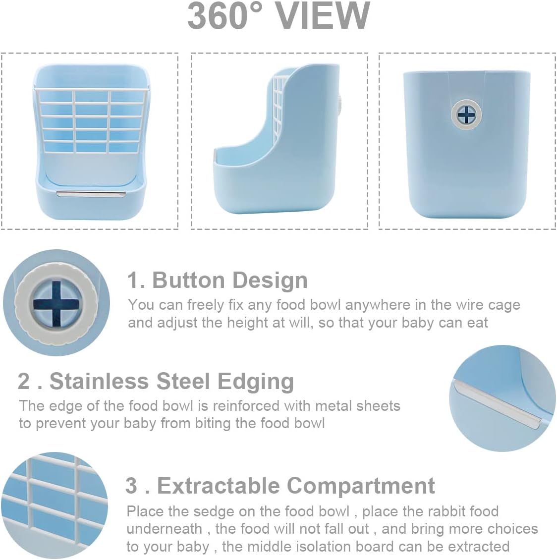 Litewoo Rabbit Hay Feeder Guinea Pig Feeder, 2 in 1 Automatic Small Animal Food Bowl Feeding Cage Accessories (Blue)