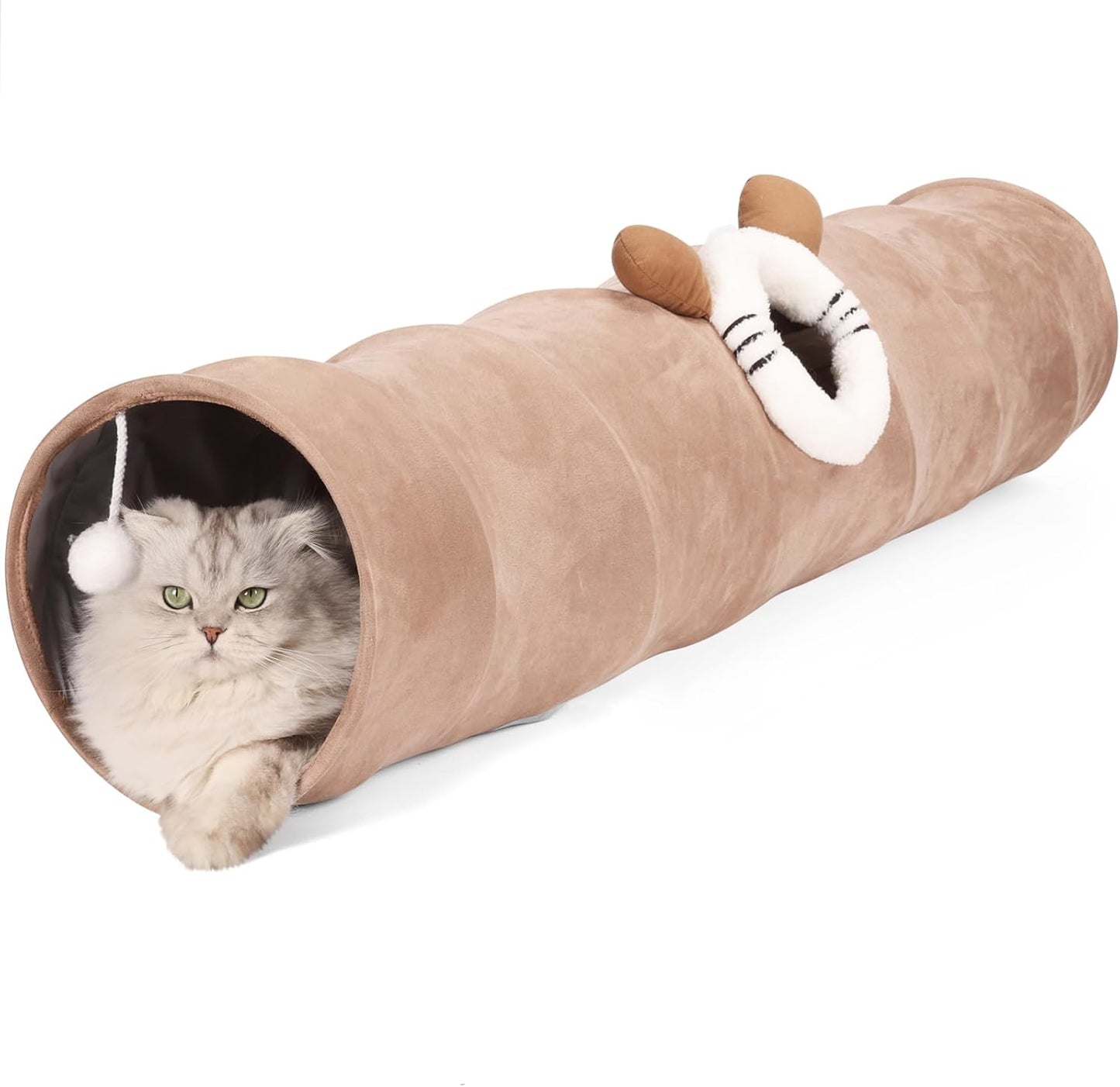 Collapsible Cat Tunnel Straight Tube for Indoor Cats & Kittens Large Foldable Play Cave Toy with Hanging Ball & Peek Hole,Ideal for Rabbits, Ferrets, Puppies & Small Pets