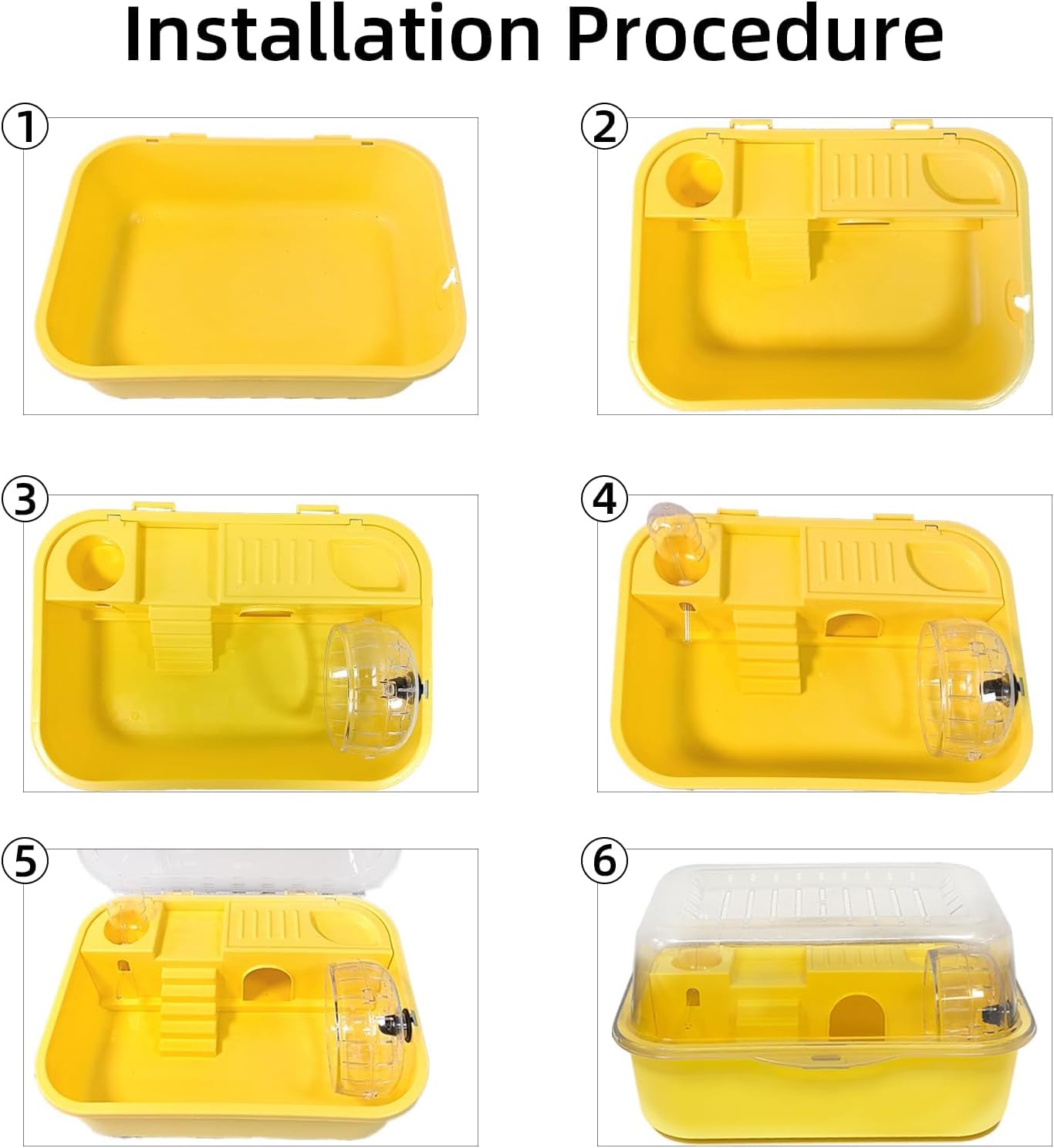 Hamiledyi Small Hamster Cage Clear Plastic Hamster Cage Portable Carrier with Water Bottle Exercise Wheel Bathtub Box Set Toy for Dwarf Baby Hamster (Yellow)