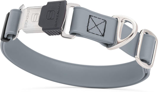 Dogline Biothane Waterproof Dog Collar with Herm Sprenger Black Stainless Steel Quick Release Buckle – Heavy Duty Tactical Durable Collar for Dogs – Comfortable and Safe Pet Collar W 1" L 15-25" Gray