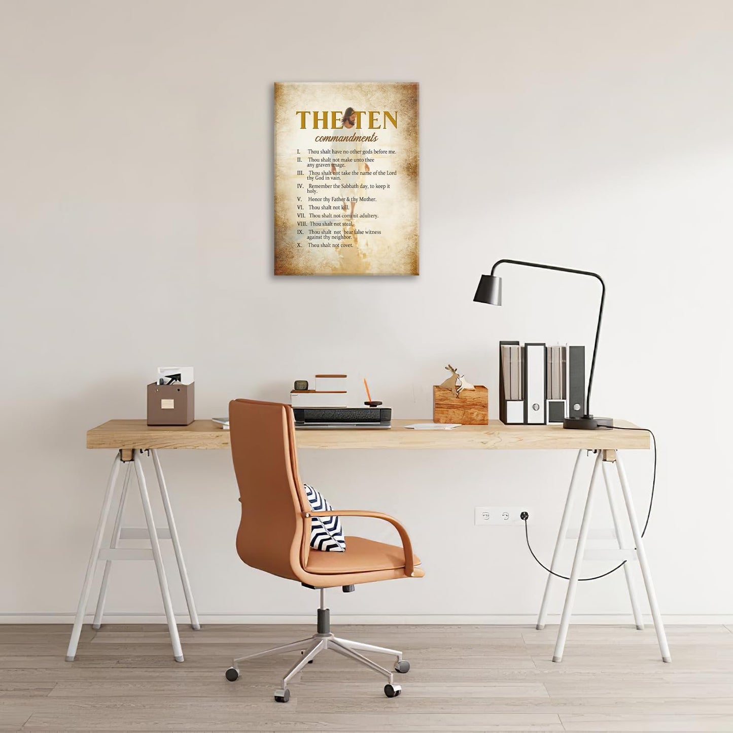 The Ten Commandments Christian Pictures Wall Art, Bible Verse Jesus Bathroom Wall Decor Religion Scripture Framed Painting Religious Canvas Artwork for Church Bedroom Living Room 16"L x 12"W