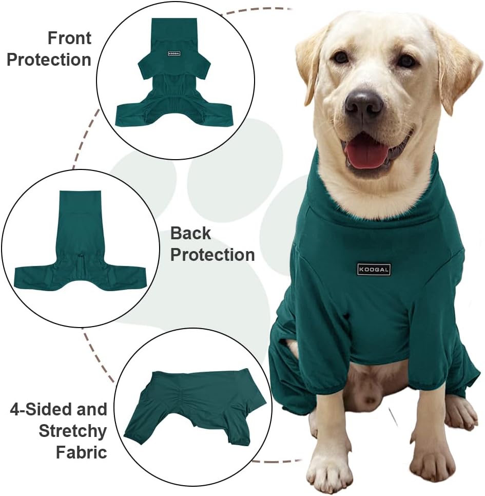 Dog Pyjamas PJS Sweater Clothes and Home Clothing Suitable for Medium to Large Breeds of Dogs, Dog Neutering Suits, Extra-Large Stretch Fabric, Four-Legged Clothes (Thin Dark Green, 4XL)
