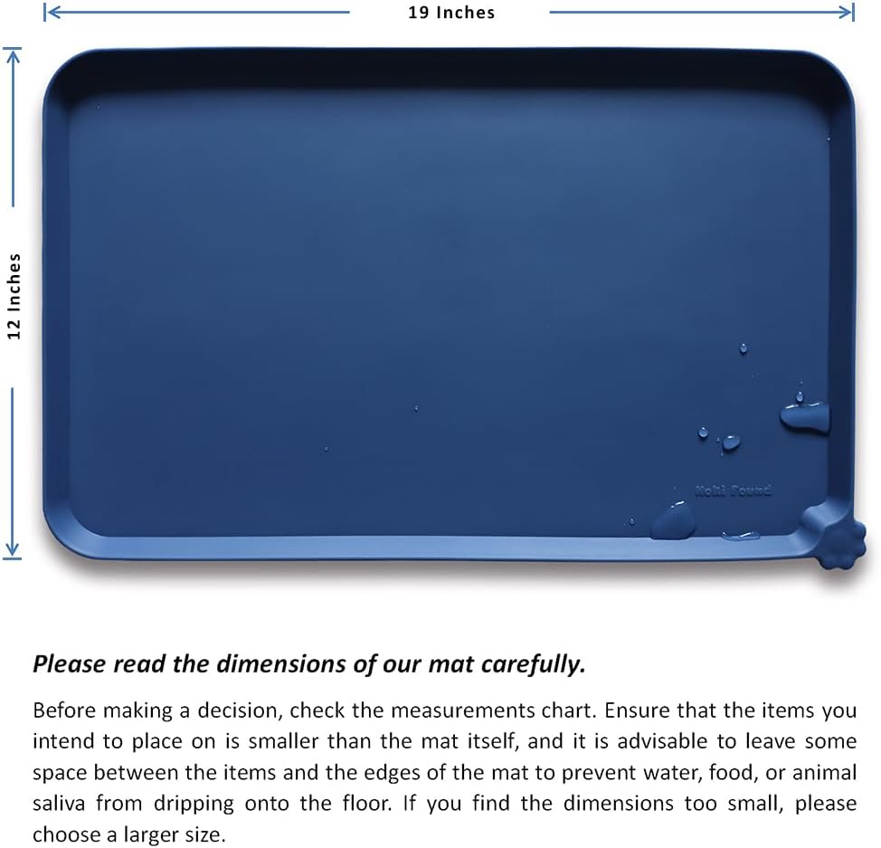 Hoki Found Silicone Pet Food Mats - Non Slip Dog Cat Bowl Placemats - Waterproof Dog Cat Food Mats - Suitable for Carpet - Indigo Ink