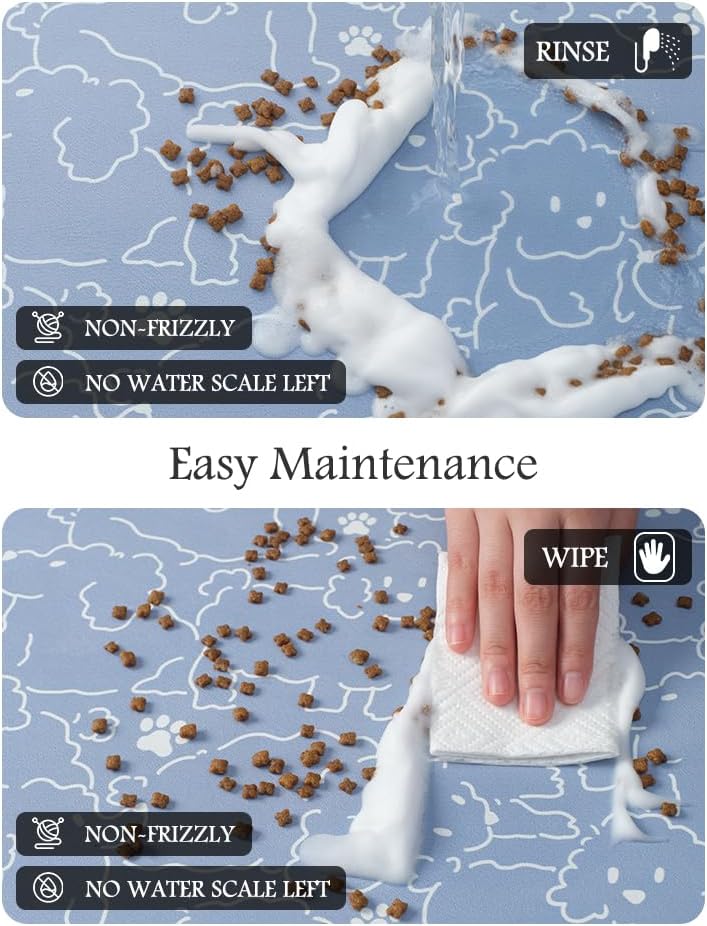 Pet Feeding Mat-Absorbent Dog Mat for Food and Water Bowl-No Stains Quick Dry Water Dispenser Mat-Dog Accessories Pet Supplies-Bowl for Messy Drinkers（BLUEDOGS,16"x24"