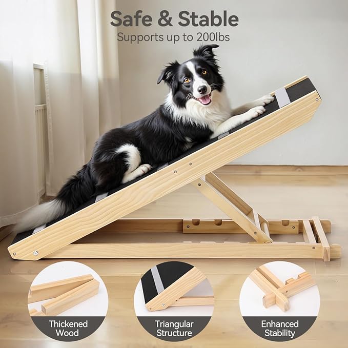 PawGiant Portable Dog Ramp for Bed, 39.4" L x 16.9" W Extra Wide Wooden Pet Ramp for Large Small Dogs, 5 Adjustable Heights from 14.5" to 26.3", Foldable Dog Ramp for Car Couch, Hold Up to 200LBS