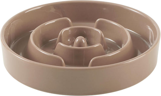 8.2inch Ceramic Slow Feeder Dog Bowl for Medium and Large Breed, Puzzle Dog Food Dish, Anti-Gulping, Pet Slow Feeder, Stop Bloat, Preventing Choking (Single Bowl-Brown Coffee)