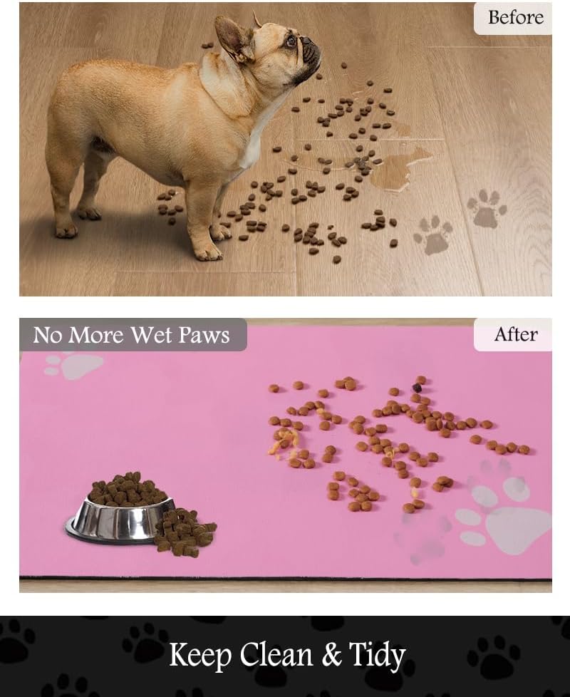 Pet Feeding Mat-Absorbent Dog Mat for Food and Water Bowl-No Stains Quick Dry Water Dispenser Mat-Dog Accessories Pet Supplies-Bowl for Messy Drinkers（BRIGHTPINK,23"x34"