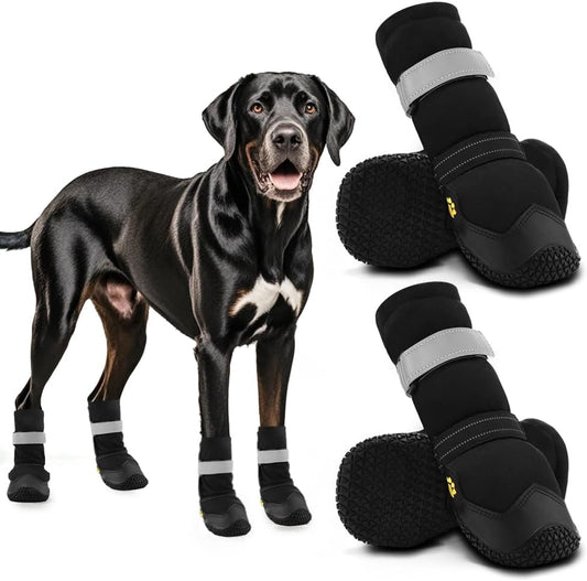 Hcpet Dog Shoes, Dog Boots & Paw Protectors for Winter Snowy Days, Rainy Weather, Outdoor Anti-Slip Sole Dog Booties for Hardwood Floor Black-Leg 1