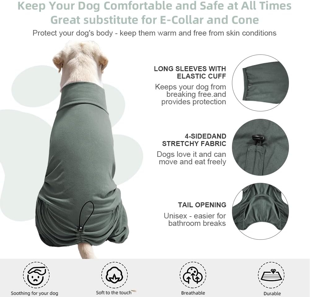 Dog Pyjamas PJS Sweater Clothes and Home Clothing Suitable for Medium to Large Breeds of Dogs, Dog Neutering Suits, Extra-Large Stretch Fabric, Four-Legged Clothes (Thickened Green, 2XL)