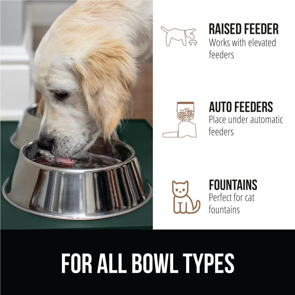 GORILLA GRIP 100% Waterproof Raised Edge BPA Free Silicone Pet Feeding Mat, Dog Cat Food Mats Contain Spills Protects Floors, Placemats for Cats and Dogs Water Bowl, Pets Accessories 23x15 Green
