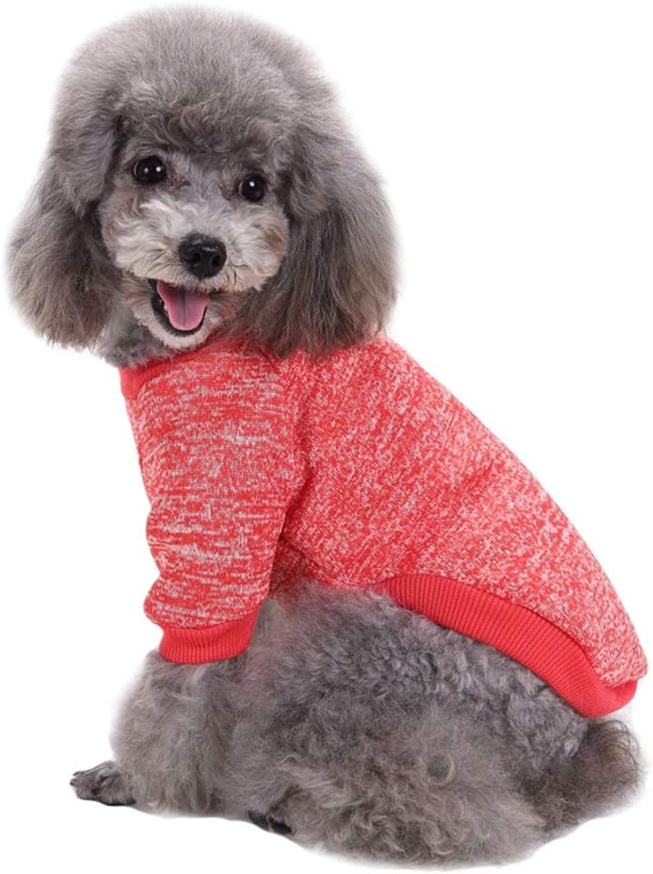 Jecikelon Dog Clothes Dogs Sweater Soft Puppies Clothing Winter Puppy Sweaters Warm Outfit for Dogs Small XXS XS Cat Apparel (Red, M)