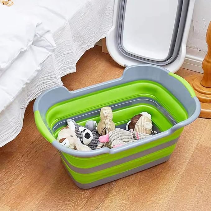 Multipurpose Collapsible Pet Bathtub with Drainage Hole for Puppy Small Dogs Cats, Portable Laundry Basket-Foldable Bathing Tub-Storage Organizer, 7.1 Gal/27L (Green,1)