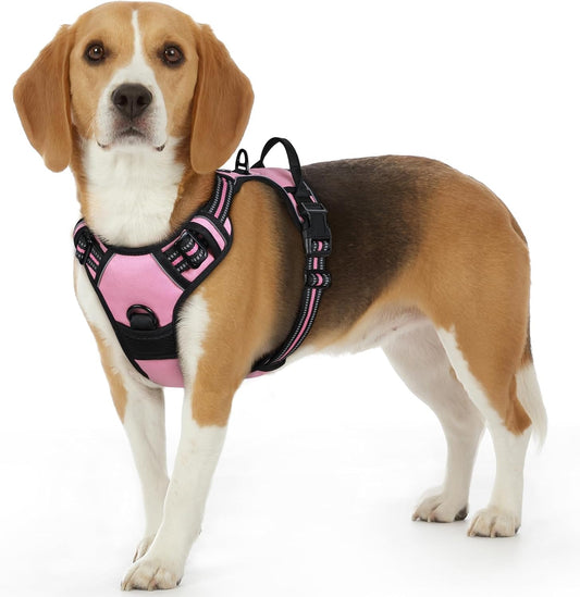 Eagloo Dog Harness Small Sized Dog, No Pull Service Vest with Reflective Strips and Control Handle, Adjustable and Comfortable for Easy Walking, No Choke Pet Harness with 2 Metal Rings, Pink, S