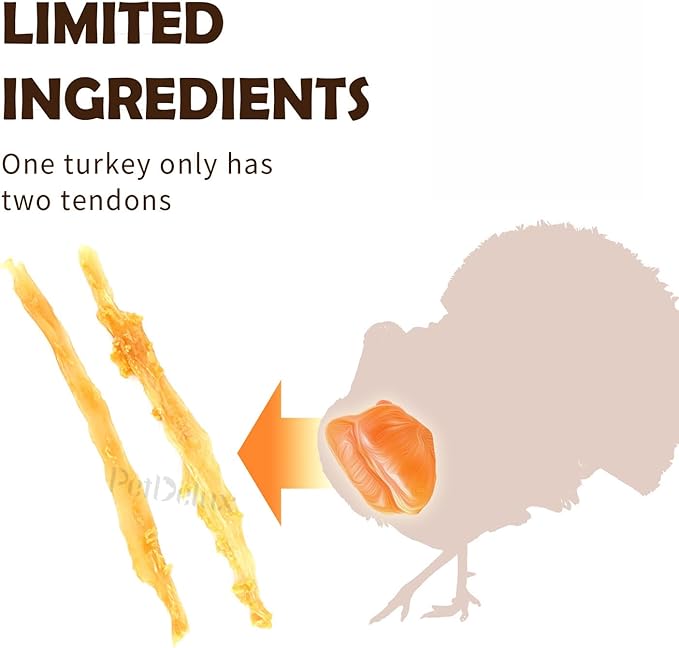 iPaw Turkey Tendons for Dogs, 100% Turkey and US Sourced Raw Material, Hypoallergenic, All Natural Human Grade Puppy Chew, Rawhide Alternative Dog Treats, 1 Unit/Pack Strip (Large)