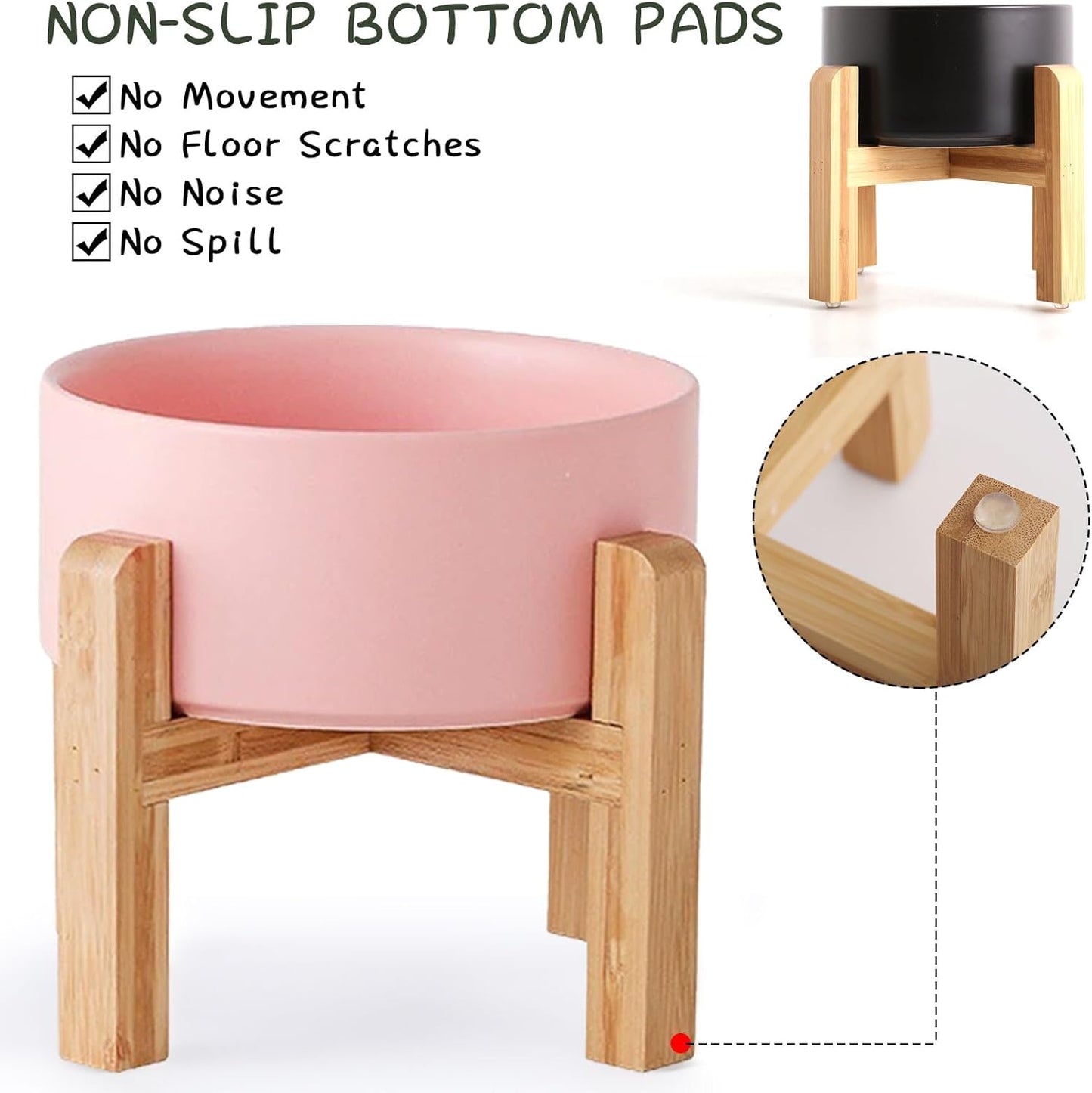 Petygooing 28 OZ Pink Elevated/Raised Ceramic Dog Bowl for Small and Medium Breeds, Dog Food Water Dish with Stand,Pet Feeding Bowl with Anti Slip Rubber for Cats Small and Medium Dogs (3.6 Cups)