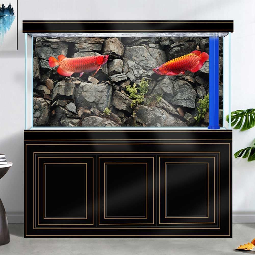 36X24IN Stone Aquarium Background, Rock Fish Tank Background, Natural Rocky Glass Terrarium Background with 8 EVA Double-Sided Tape