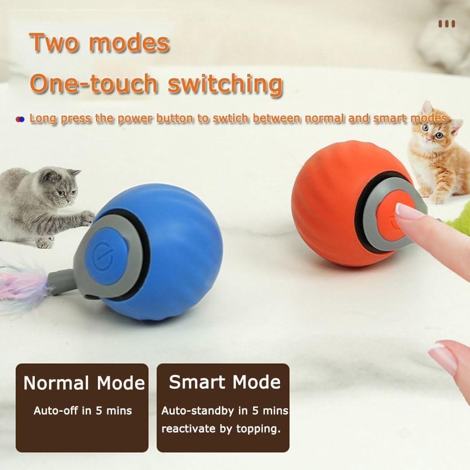 Interactive Cat Toy Ball,Speedy Tail2.0 Cat Toy,Automatic Interactive Cat Toys for Indoor Cats with 2 Tails,2Speeds Rechargeable Cat Enrichment Toys for Small/Medium/Large Cats to Keep Them Busy(Blue)