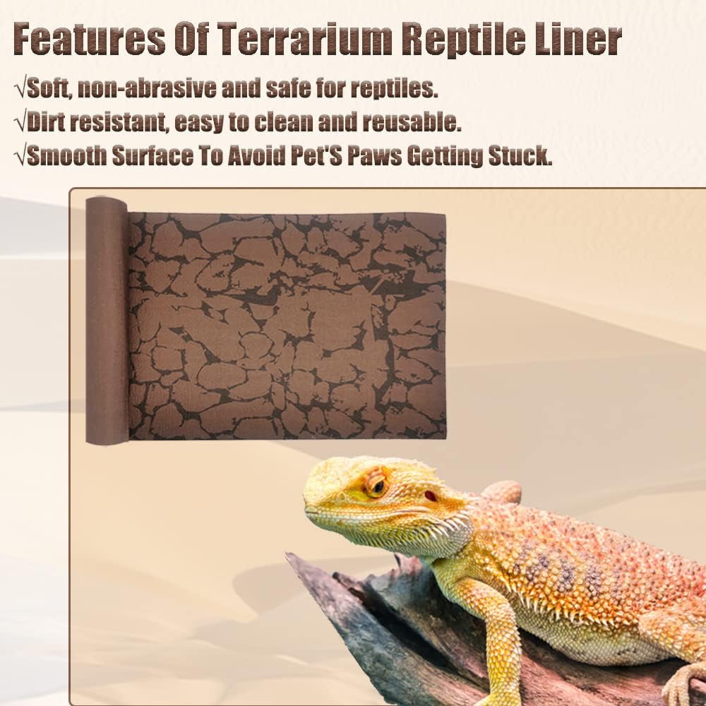 Tfwadmx Reptile Carpet Sand Mat for Bearded Dragon Terrarium Substrate Liner Brown Leopard Gecko Tank Accessories Lizard Bedding Mats for Tortoise Turtle Snake Chameleon with Tweezers 12x20In (2 Pcs)