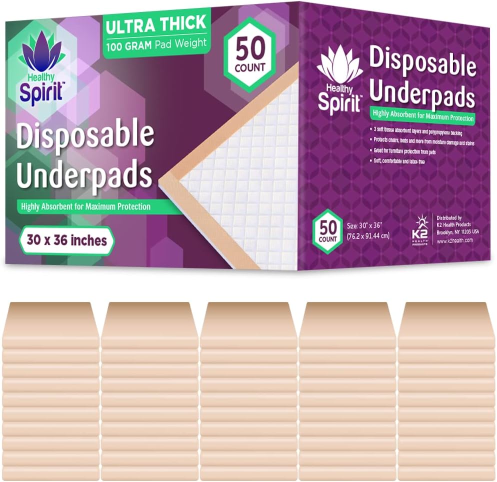 Ultra Absorbency Disposable Underpads Extra Thick 100 Grams Fluff with Polymer XL Size 30 X 36, Peach, 50Count