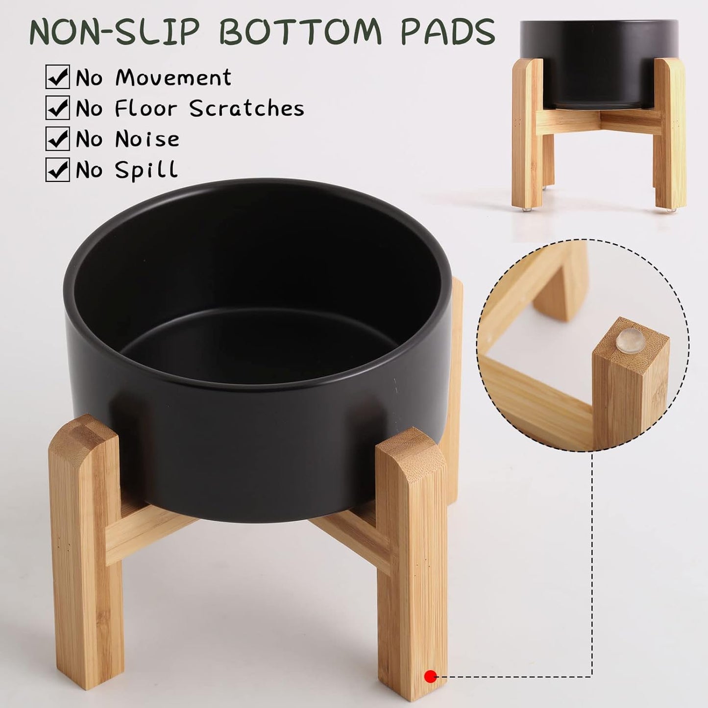 Petygooing Black Elevated/Raised Ceramic Dog Bowl for Small Breeds, Dog Food Water Dish with Stand,Pet Feeding Bowl with Anti Slip Rubber for Cats and Small Dogs Puppy 13.5 OZ (5.1In / 1.7 Cups)