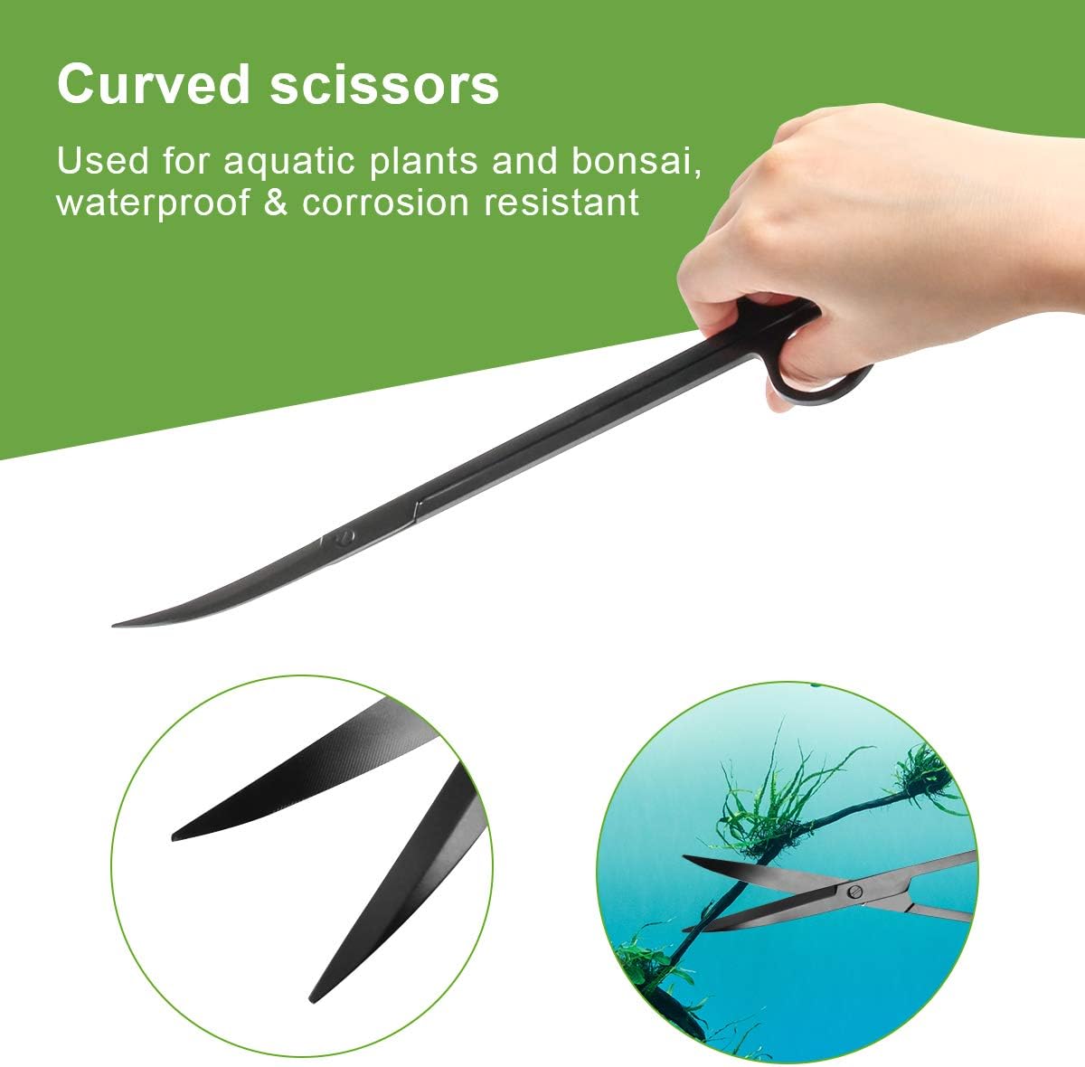 Quarium Aquascape Tools Kits, 4 in 1 Anti-Rust Aquatic Plant Aquascaping Tool Stainless Steel Black Tweezers Scissors Spatula for Aquarium Tank Clean Fish Tank Aquascape Tools Sets (black)