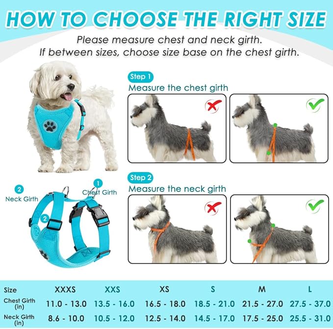 SlowTon Dog Seat Belt Harness for Car, Dog Car Harness Adjustable Mesh Breathable & Dog Seatbelt Safety Tether with Elastic Bungee for Small Medium Large Pets(Light Blue, Double Clip, S)