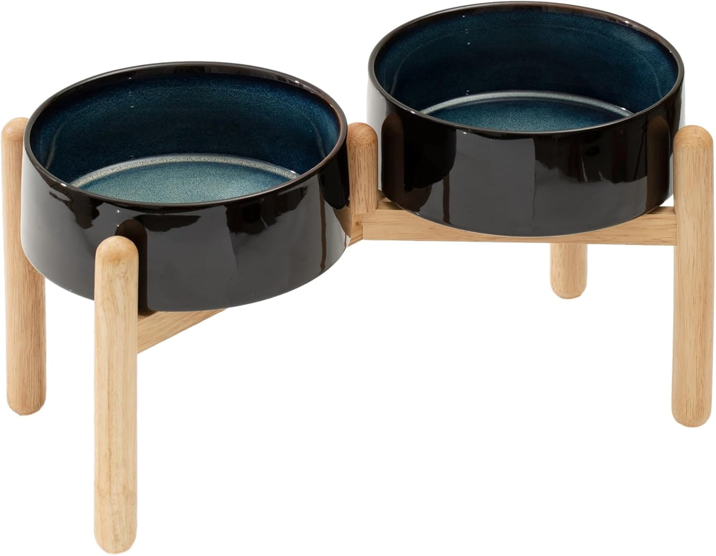 Ceramic 8.2inch Raised Dog Bowl with Stand for Large- Breed Dogs, Pet Food and Water Feeder (Double Bowl with Stand - Starry Sky)