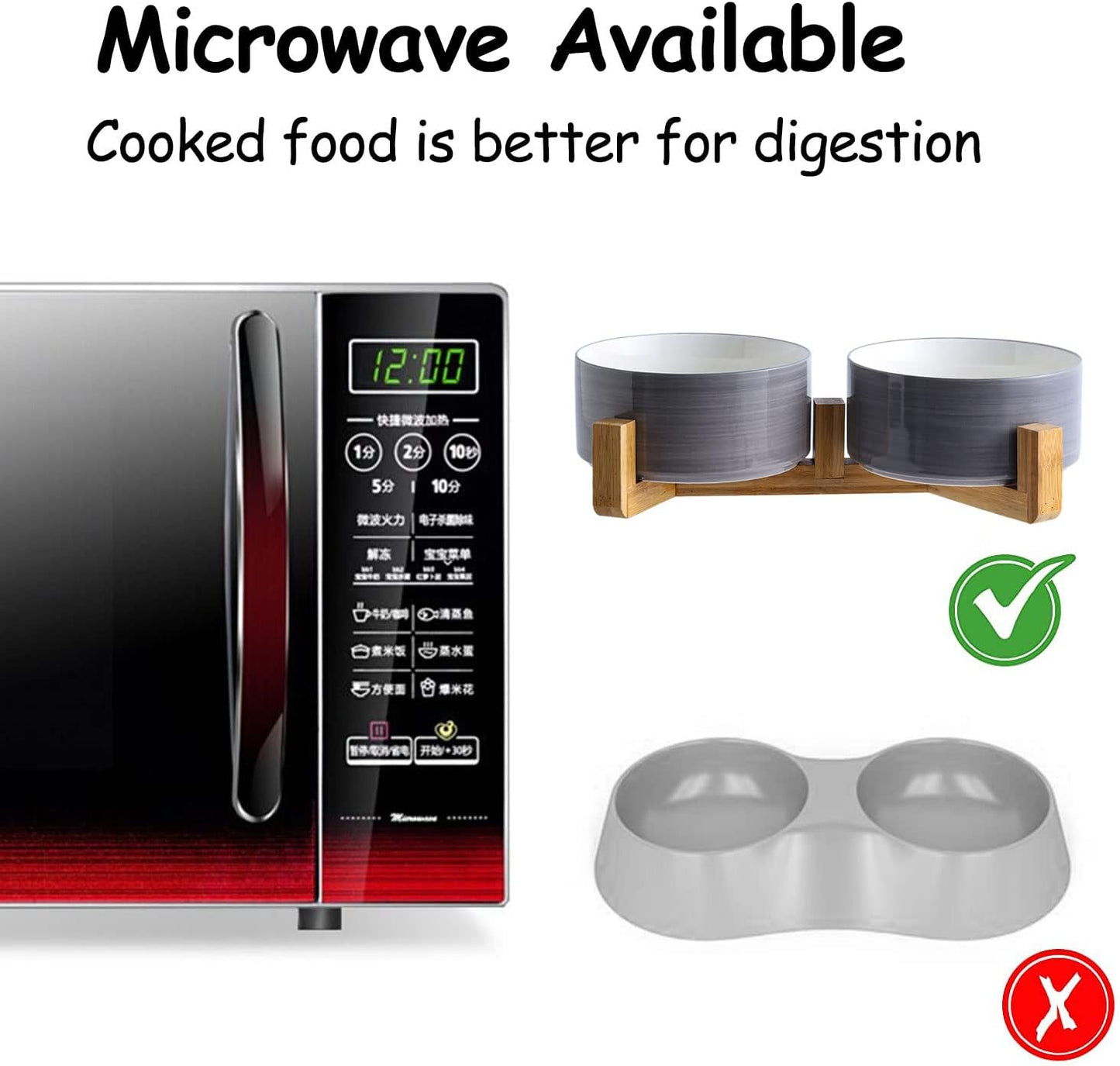 Petygooing Ceramic Cat Dog Bowl Set with Wood Stand, 13.5OZ/5.1 in, Grey White