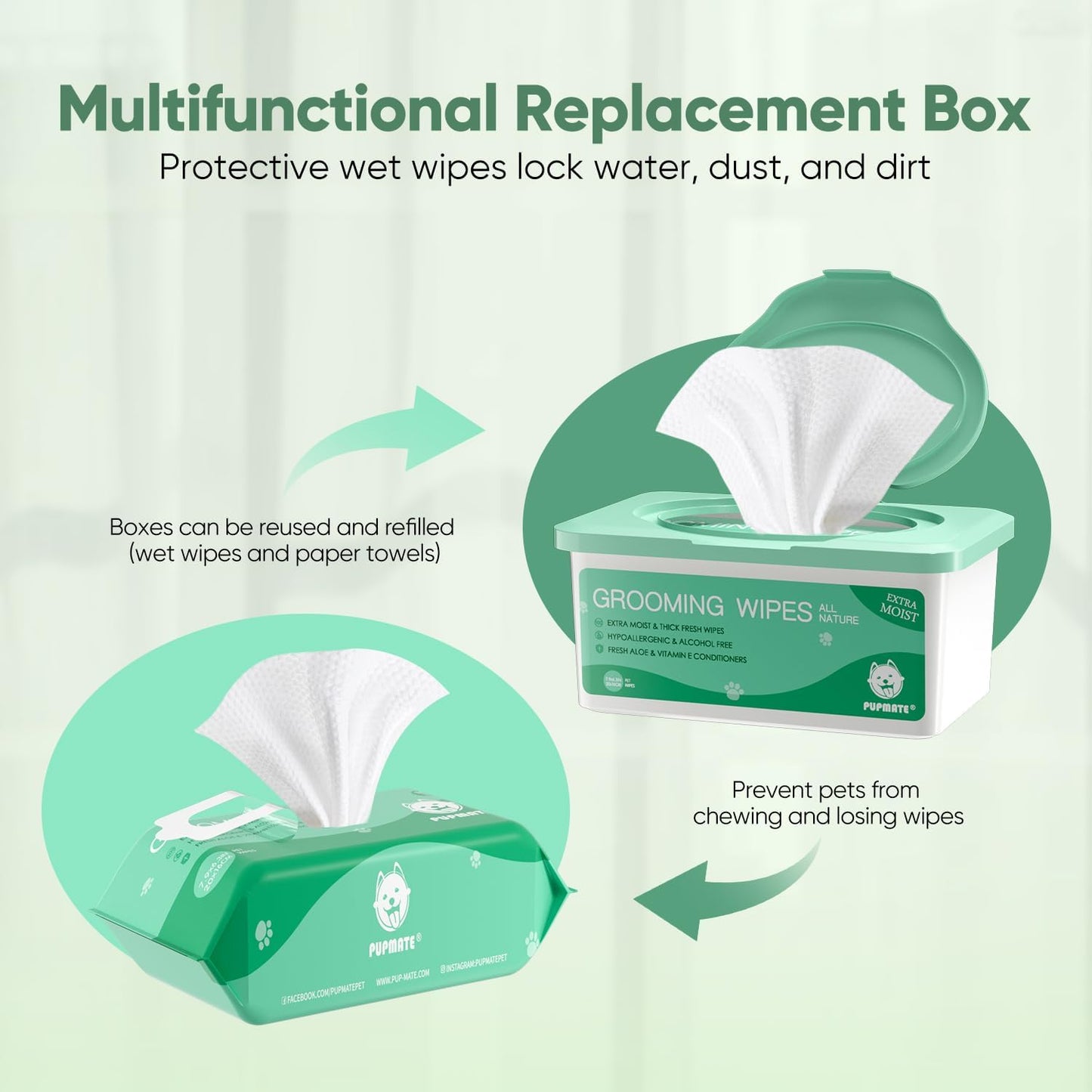 Pet Wipes for Dogs & Cats, Extra Moist & Thick Grooming Puppy Wipes with 300 Fresh Counts, Aloe Vera/Nature (3 Pack)