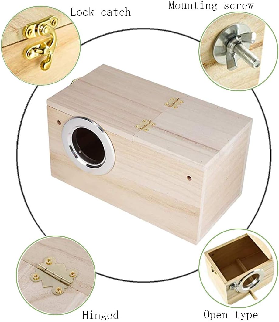 PINVNBY Parakeet Nesting Box Bird House Wood Breeding Box Parrots Mating Box for Lovebirds,Cockatoo,Budgie, Finch,Canary and Medium-Sized Birds(L)