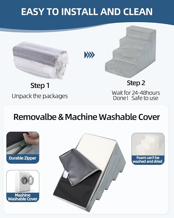 Dog Stairs for Small Dogs,22" H,5-Step Dog Steps for Bed and Couch with High Density Foam,Non-Slip Pet Steps for Doggy and Cat,Pet Stairs with a Washable Cover,Grey