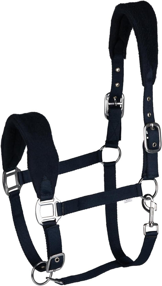 HORZE Kiel Adjustable Horse Halter with Fleece Padding - Dark Navy - Pony