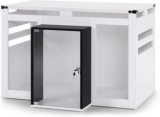 Lovupet Wooden Dog Crate Furniture, Villa Style Dog Kennel for Medium Breed with Glass Door and Acrylic Panels, GC34 (White)